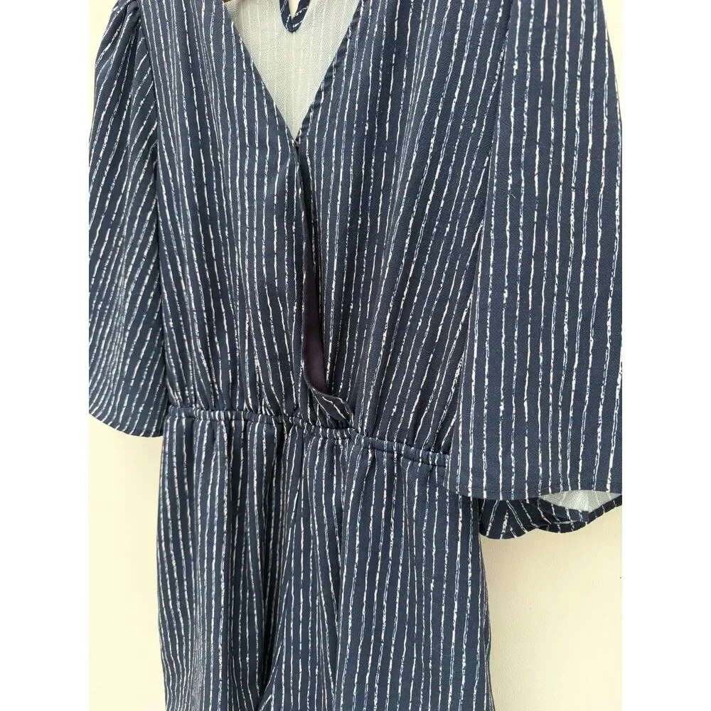 Davi & Dani Navy & White Striped V-Neck Romper - Size L